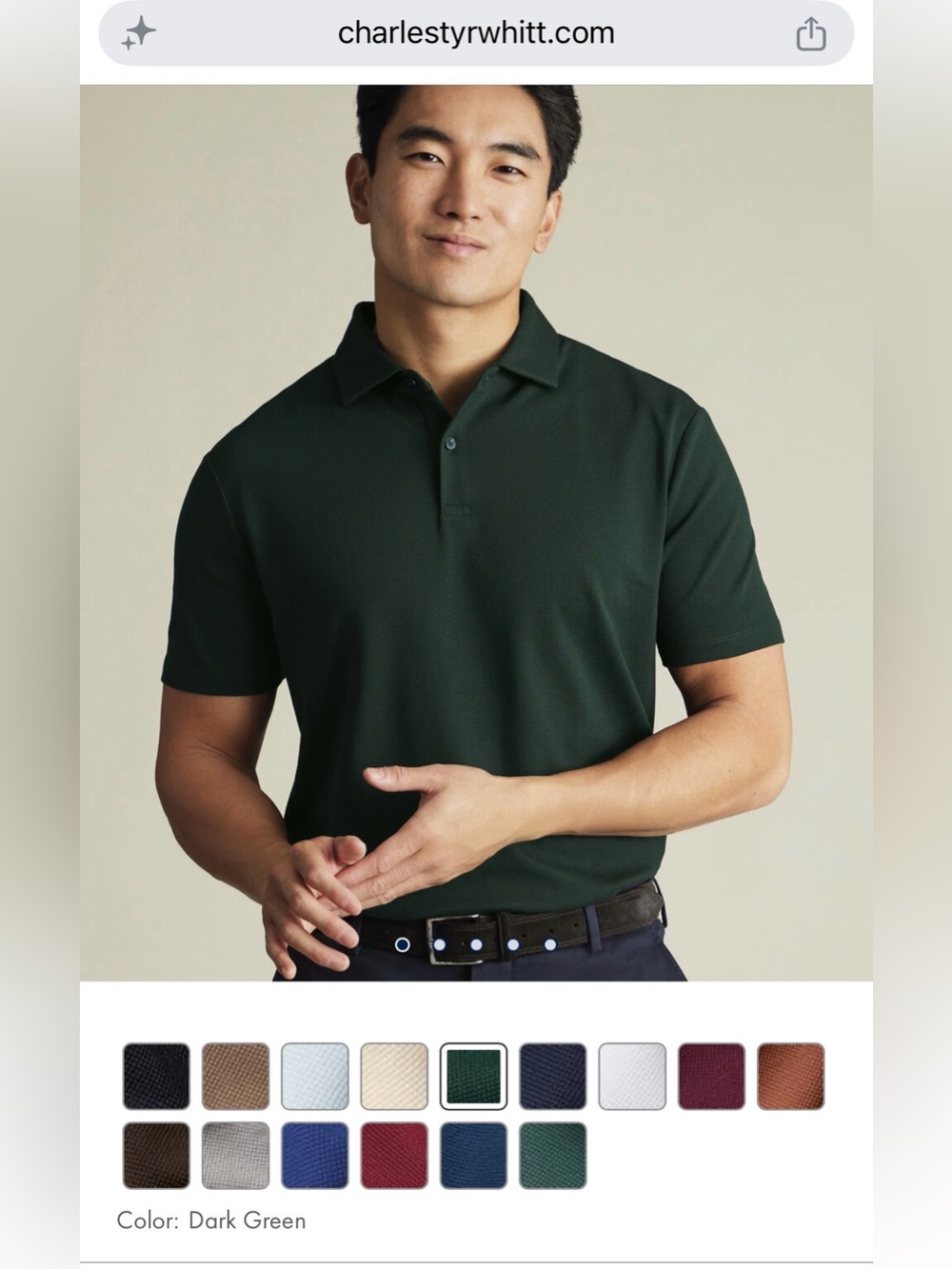 NWT! Charles Turwhitt Smart Pique Polo - Dark Green Large